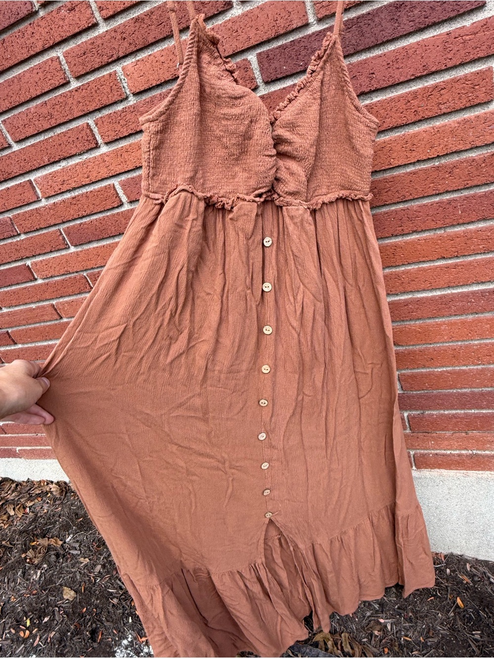 Blu Pepper Rust Brown Maxi Dress with Spaghetti Straps